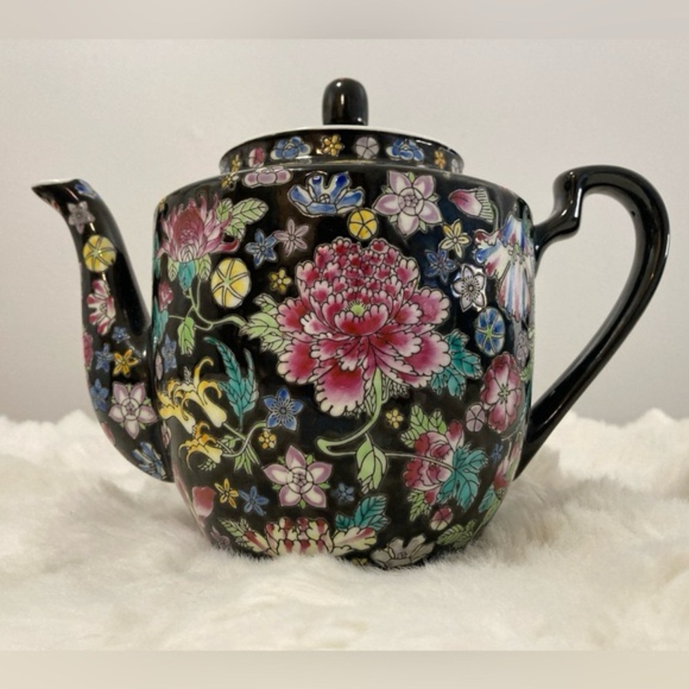 Black Floral Chinese Teapot